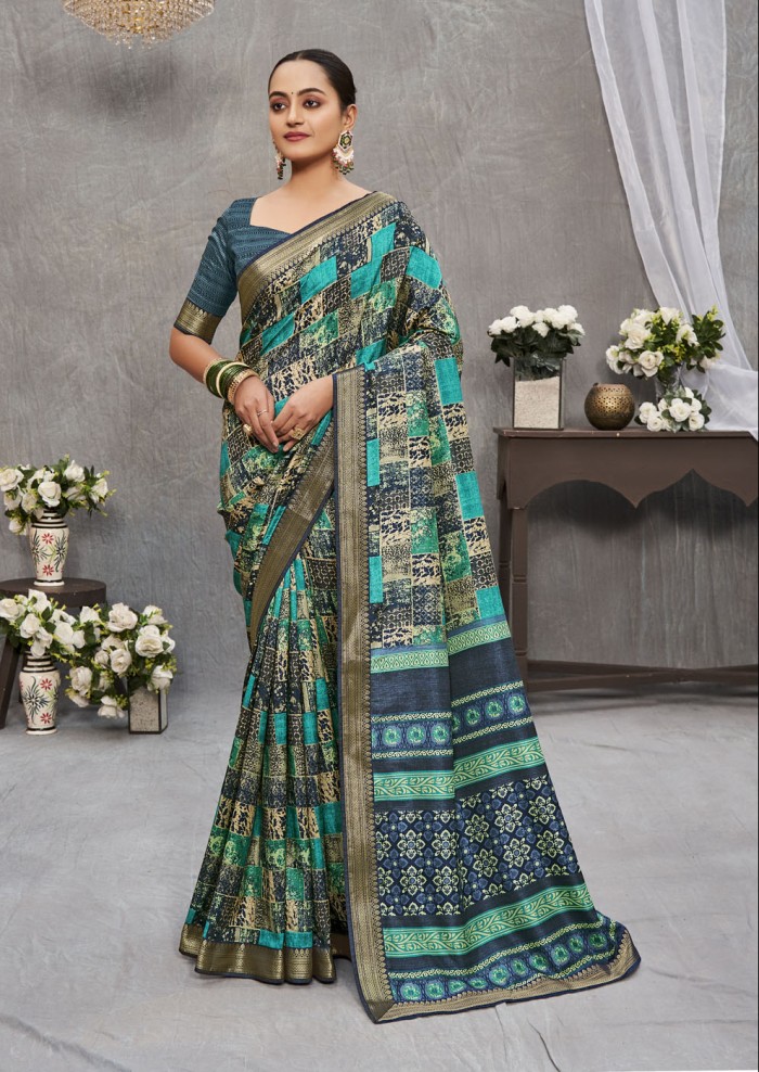 Turquoise Tusser Silk Saree Ashvi 26232 