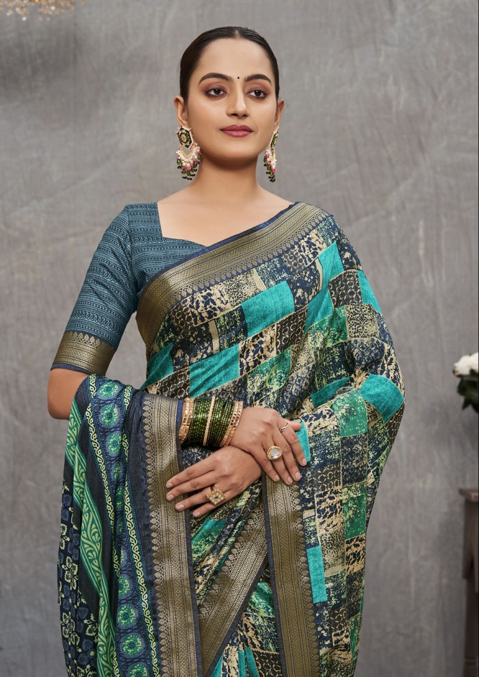 Turquoise Tusser Silk Saree Ashvi 26232 