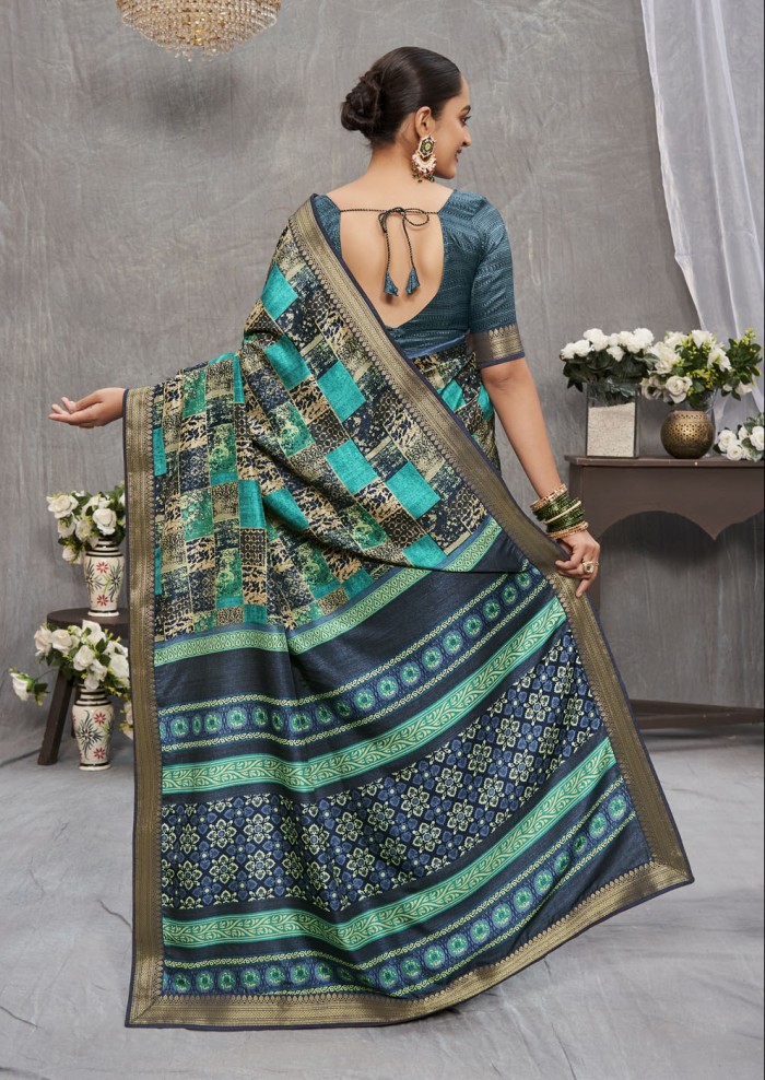 Turquoise Tusser Silk Saree Ashvi 26232 