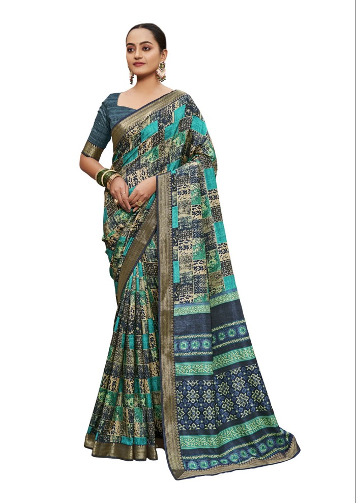 Turquoise Tusser Silk Saree Ashvi 26232 