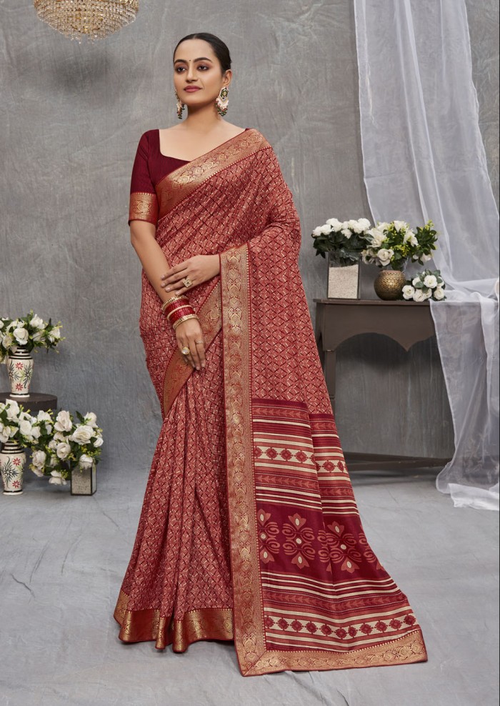 Maroon Tusser Silk Saree Ashvi 26233 