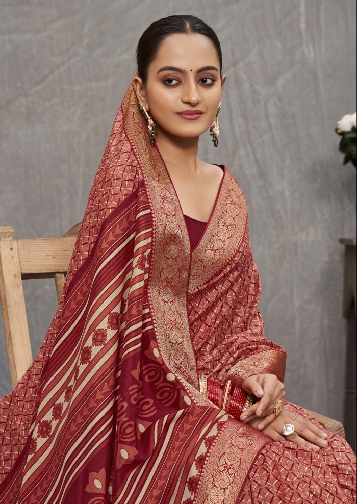 Maroon Tusser Silk Saree Ashvi 26233 