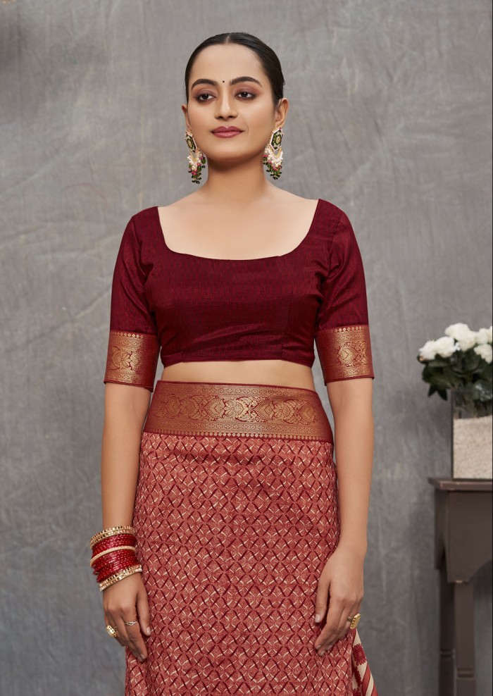 Maroon Tusser Silk Saree Ashvi 26233 