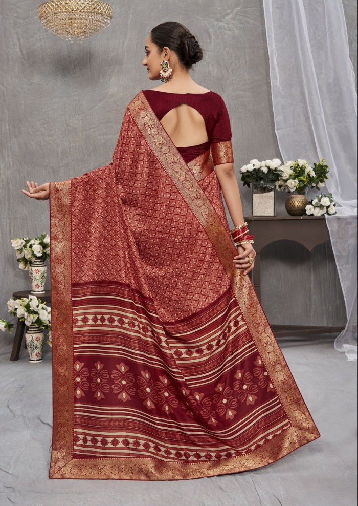 Maroon Tusser Silk Saree Ashvi 26233 