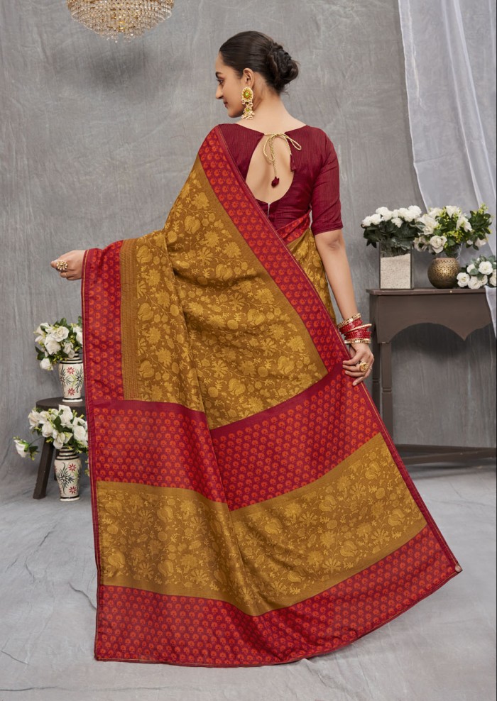 Mustard Tusser Silk Saree Ashvi 26234 