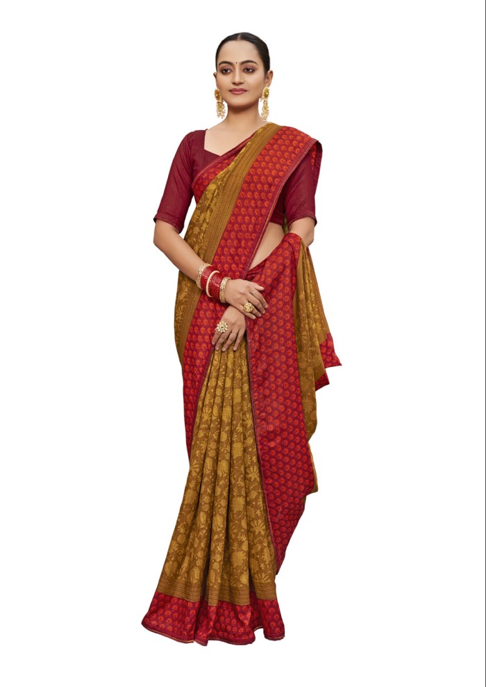 Mustard Tusser Silk Saree Ashvi 26234 