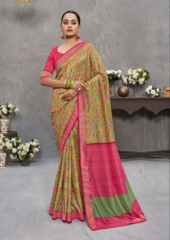 Olive Green Tusser Silk Saree Ashvi 26235 