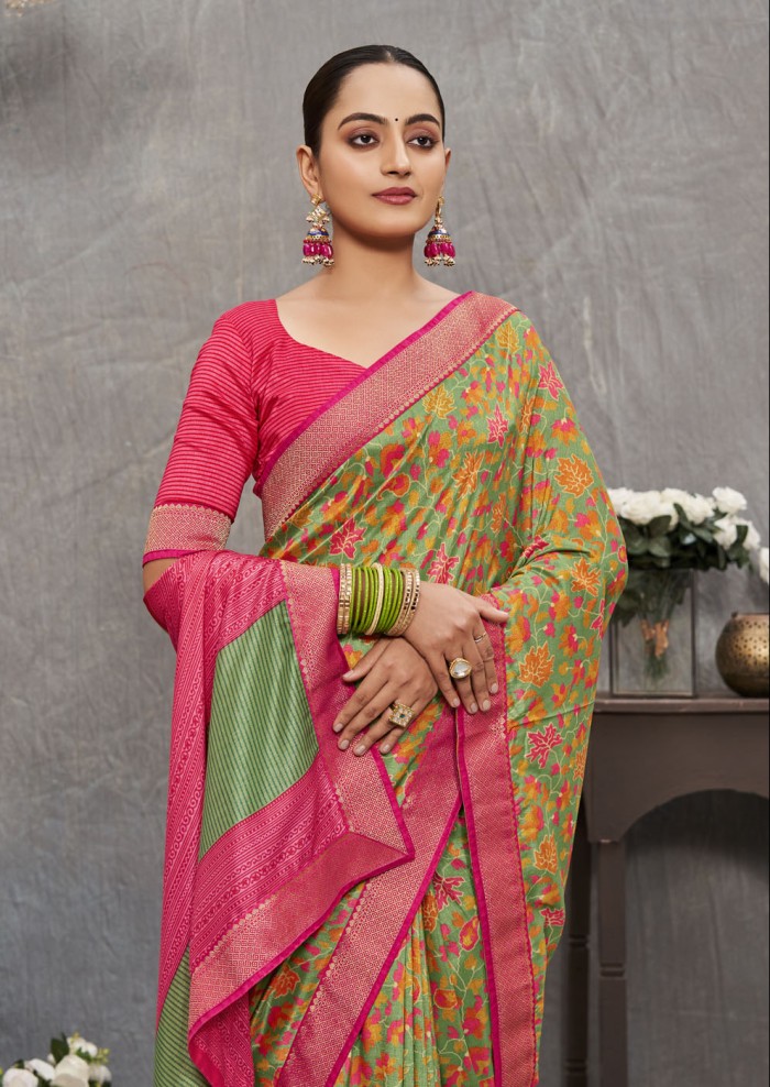 Olive Green Tusser Silk Saree Ashvi 26235 