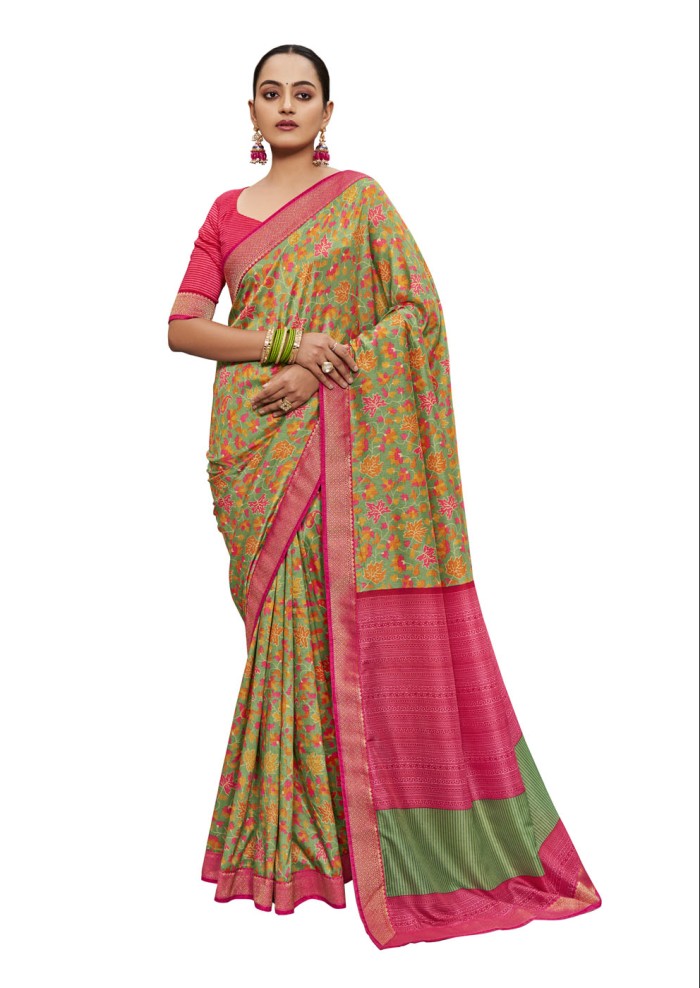 Olive Green Tusser Silk Saree Ashvi 26235 