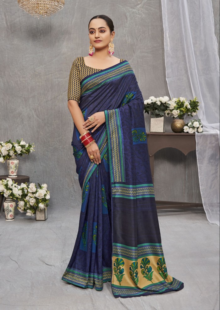 Blue Tusser Silk Saree Ashvi 26236 