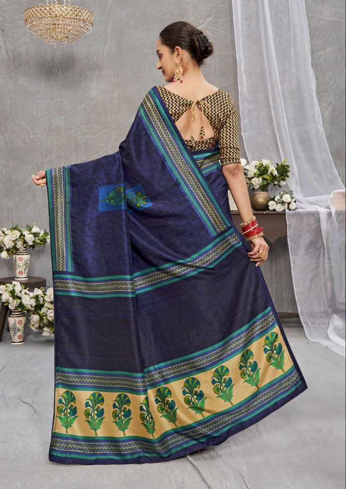 Blue Tusser Silk Saree Ashvi 26236 