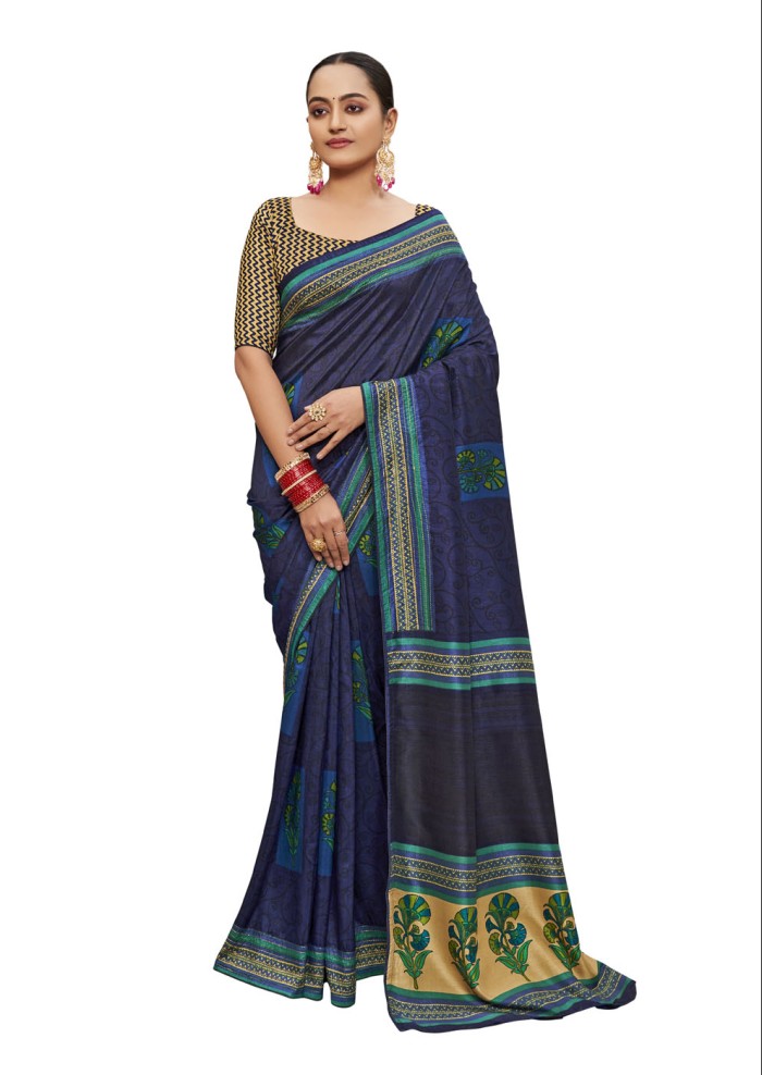 Blue Tusser Silk Saree Ashvi 26236 