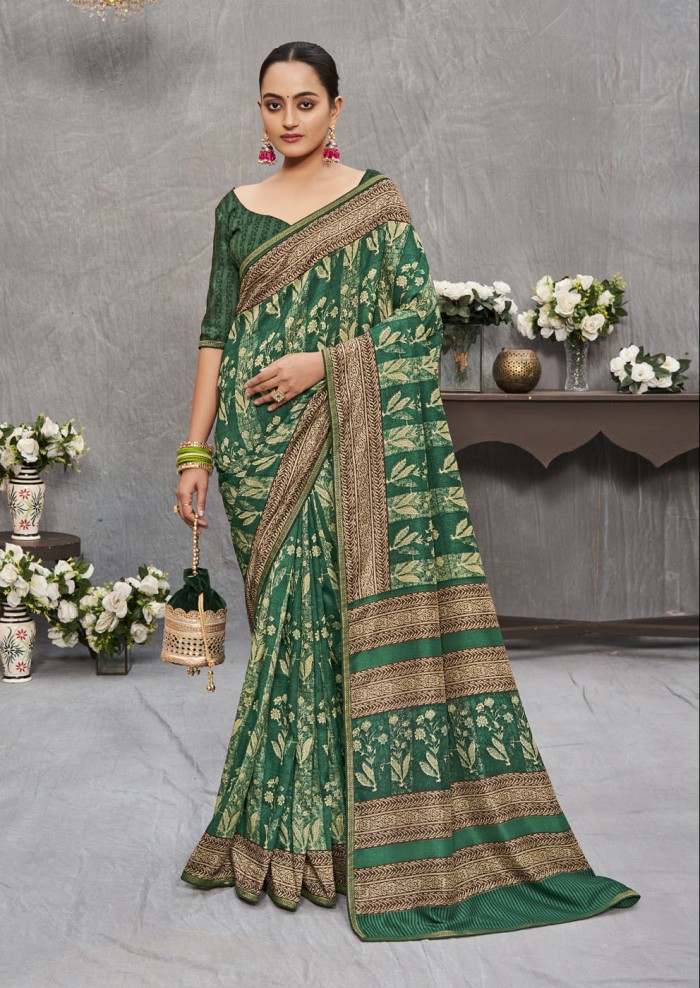 Green Tusser Silk Saree Ashvi 26237 