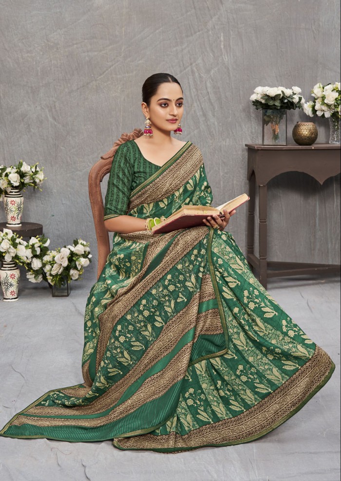 Green Tusser Silk Saree Ashvi 26237 