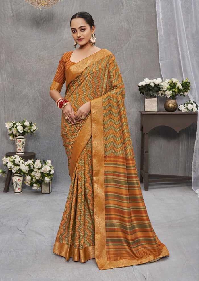 Mustard Tusser Silk Saree Ashvi 26238 