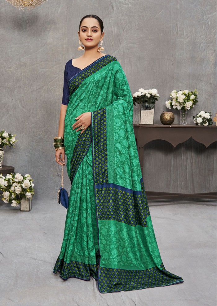 Teal Green Tusser Silk Saree Ashvi 26239 