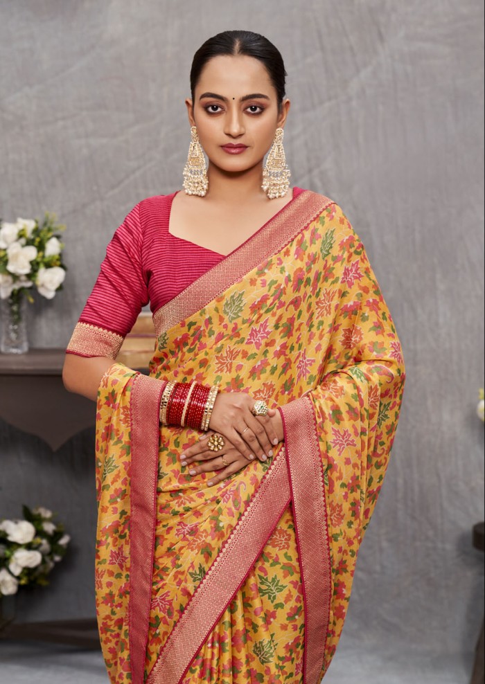 Yellow Tusser Silk Saree Ashvi 26240 