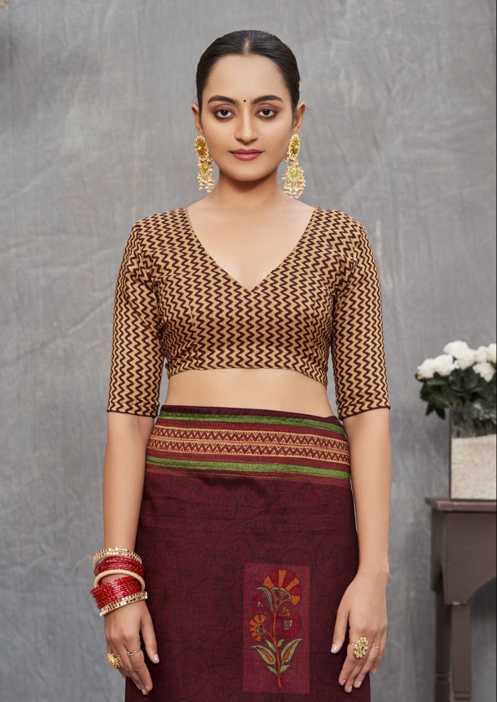 Dark Maroon Tusser Silk Saree Ashvi 26241 