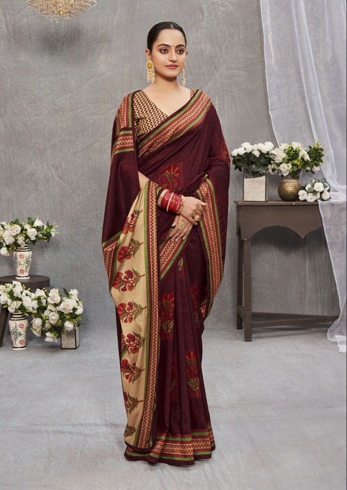 Dark Maroon Tusser Silk Saree Ashvi 26241 