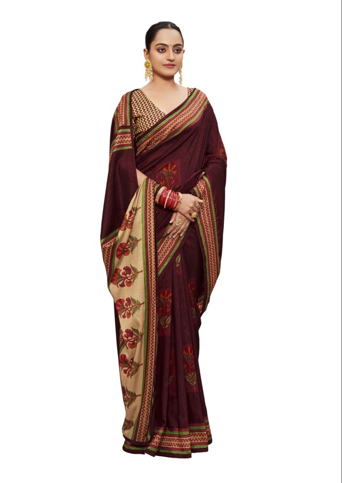 Dark Maroon Tusser Silk Saree Ashvi 26241 