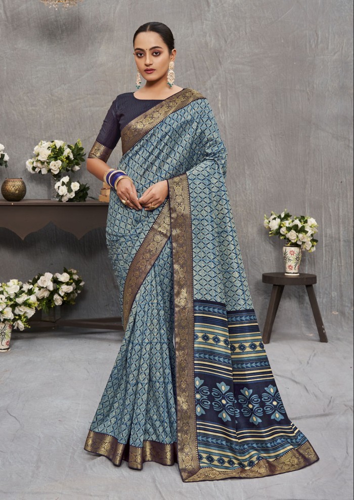 Blue Tusser Silk Saree Ashvi 26244 