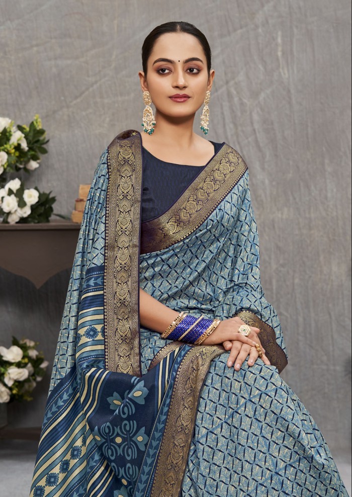 Blue Tusser Silk Saree Ashvi 26244 