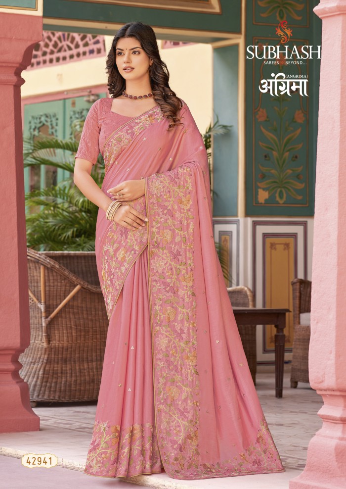 Peach Tussar Silk Saree 