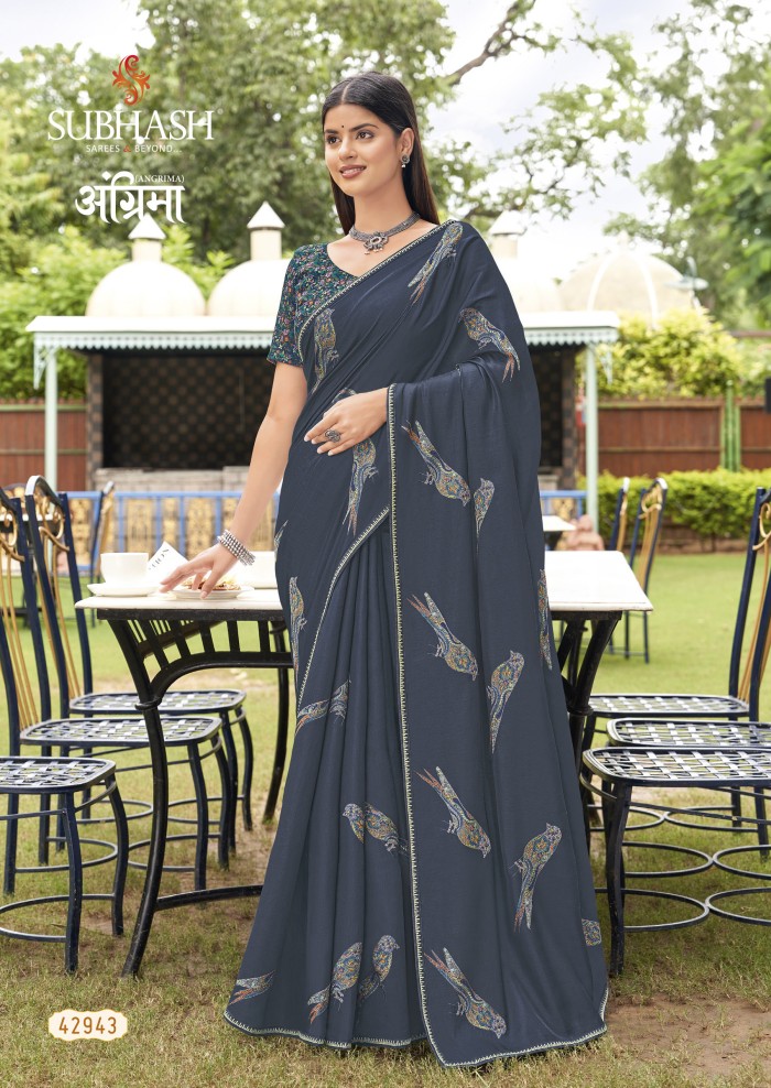 Dark grey Tussar Silk Saree 