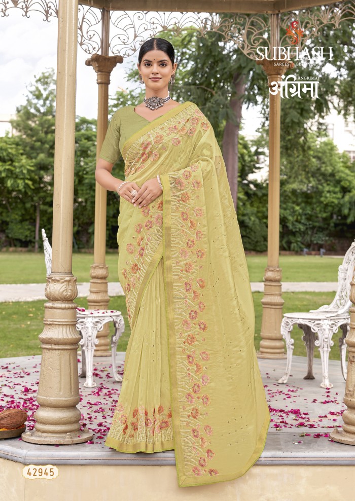 Lemon Tussar Silk Saree 