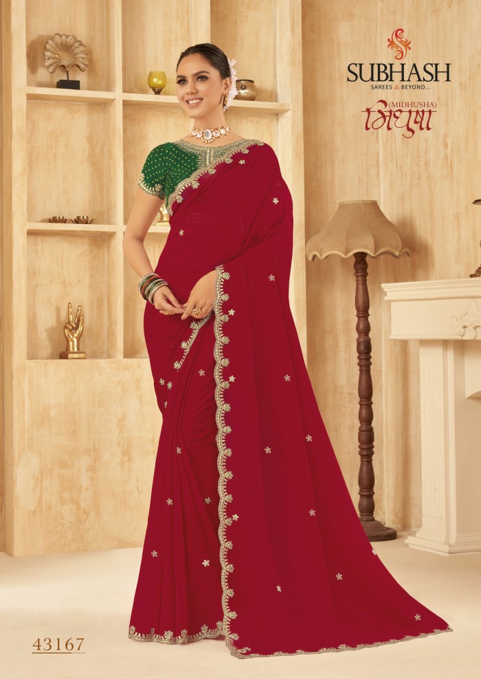 Red Chiffon Saree 