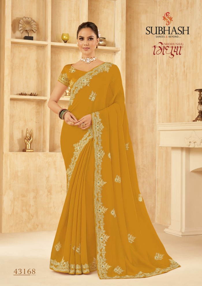 Mustard  Chiffon Saree 