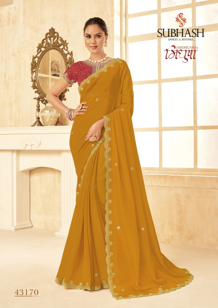 Mustard  Chiffon Saree 
