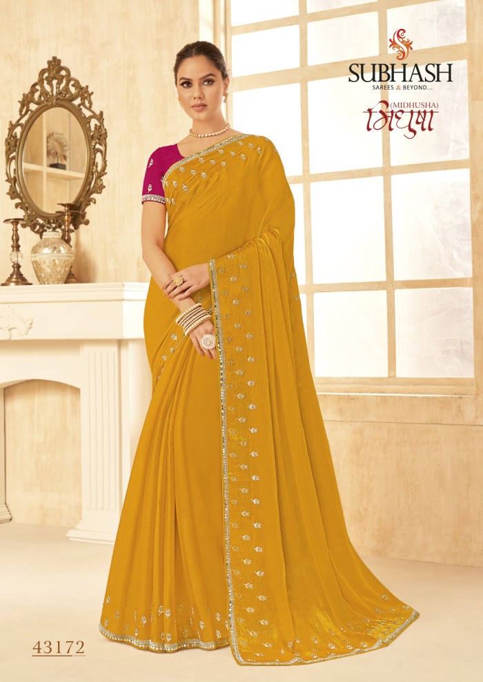 Mustard  Chiffon Saree 