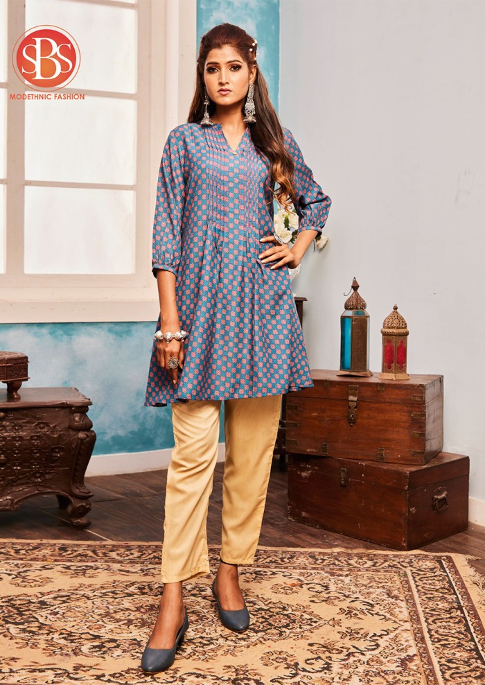 Best Mode Maker Sky-Blue Color Long Anarkali Kurti Online.