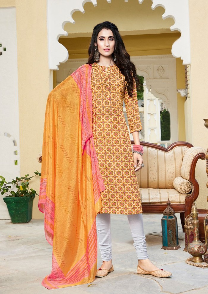 Yoke Embroidered Orange Cotton Kurta with Dupatta | Aradhna-Grace-1001 |  Cilory.com