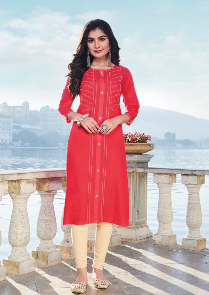 Red Aniya Chanderi Chikankari Straight Kurti - TheChikanLabel | Lucknow  Chikankari Kurtis & Suits