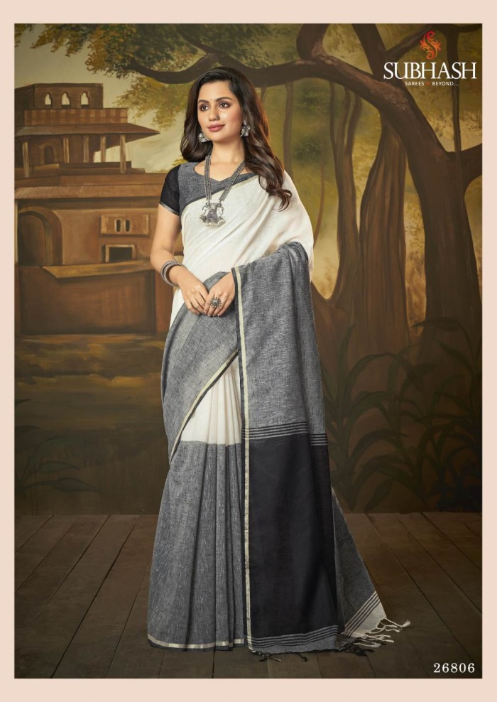 PLAIN GREY AND WHITE  SAREE