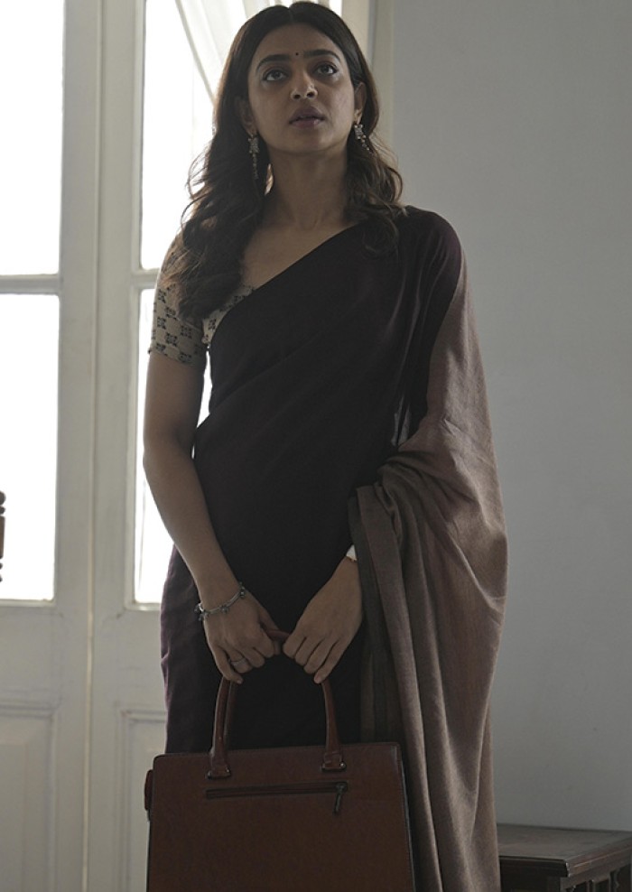 PLAIN GREYISH BLACK  SAREE