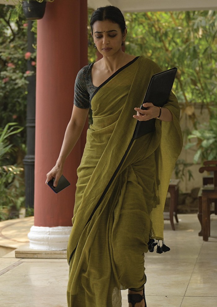PLAIN MEHENDI GREEN SAREE