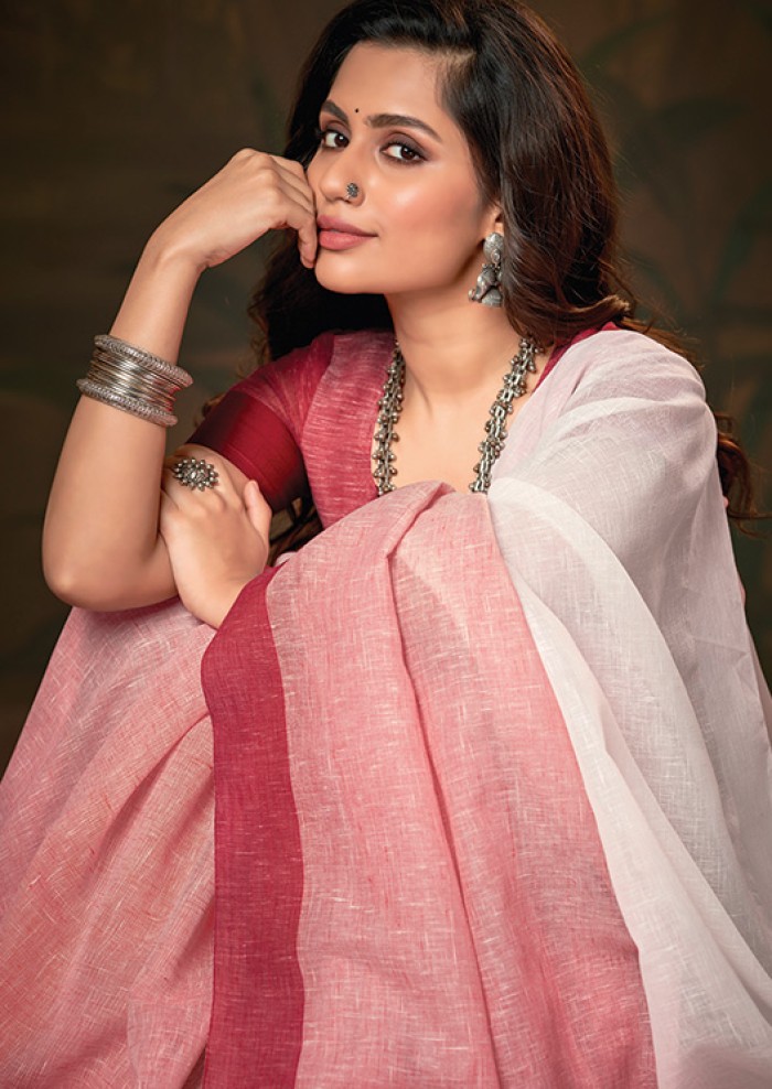 PLAIN GAJARI PINK SAREE