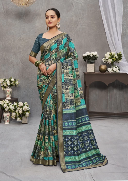 Turquoise Tusser Silk Saree Ashvi 26232 