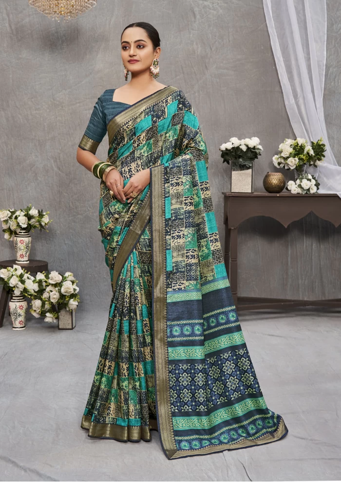 Turquoise Tusser Silk Saree Ashvi 26232 