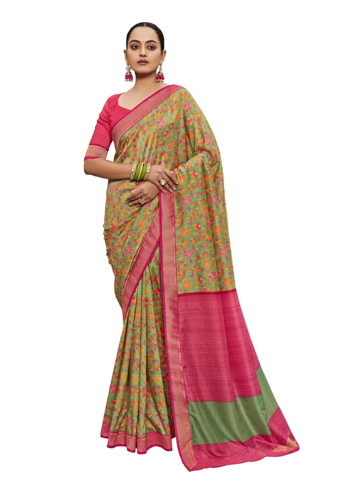 Olive Green Tusser Silk Saree Ashvi 26235 