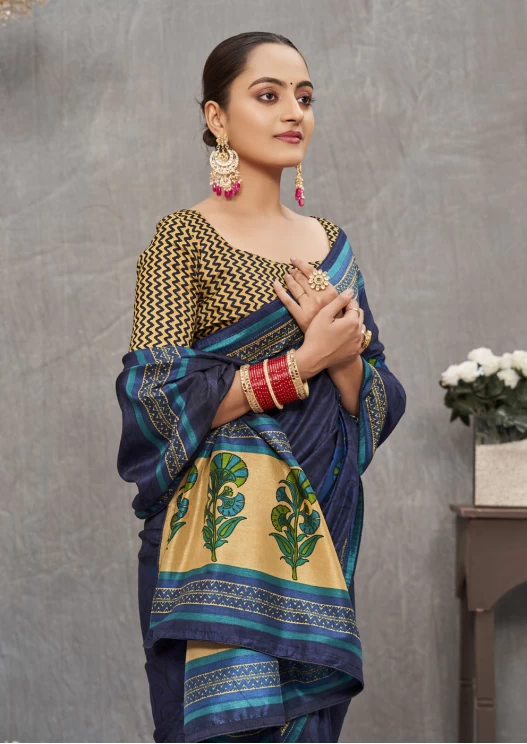 Blue Tusser Silk Saree Ashvi 26236 