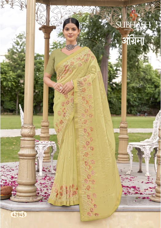 Lemon Tussar Silk Saree 