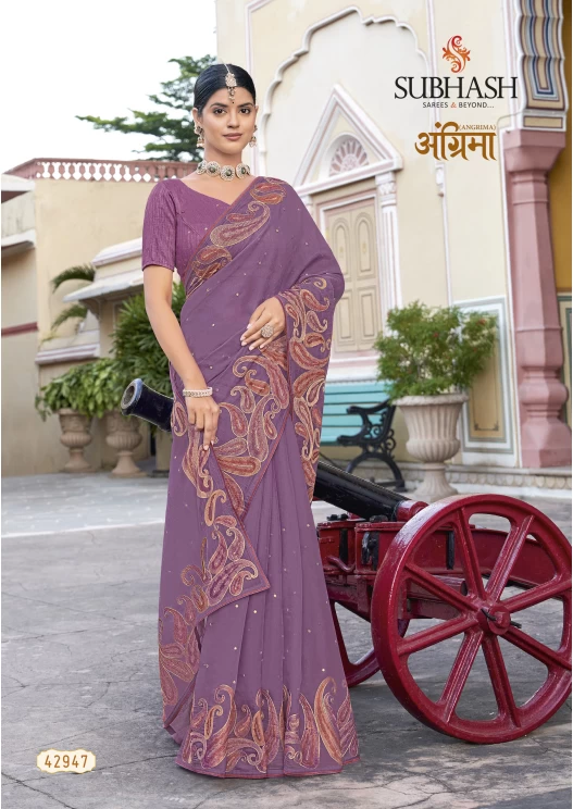 Lavender Tussar Silk Saree 