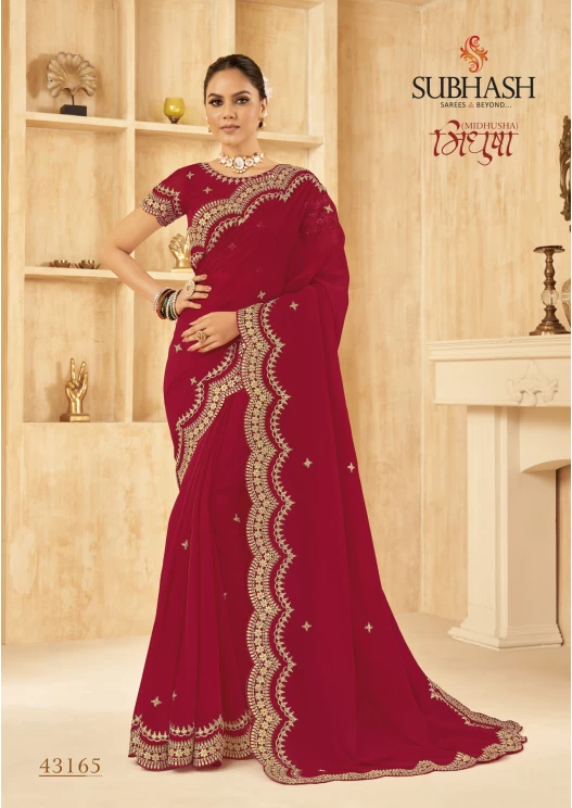 Red Chiffon Saree 