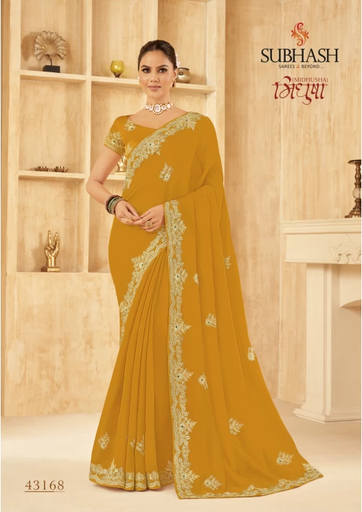 Mustard  Chiffon Saree 