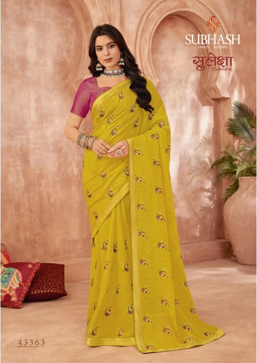 Yellow Chiffon saree