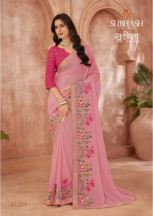 Pink Chiffon saree